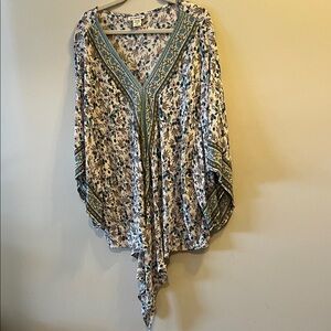 Sky and Sand Floral V-Neck Cottage Core Flowy large Sleeve Top Size 3X